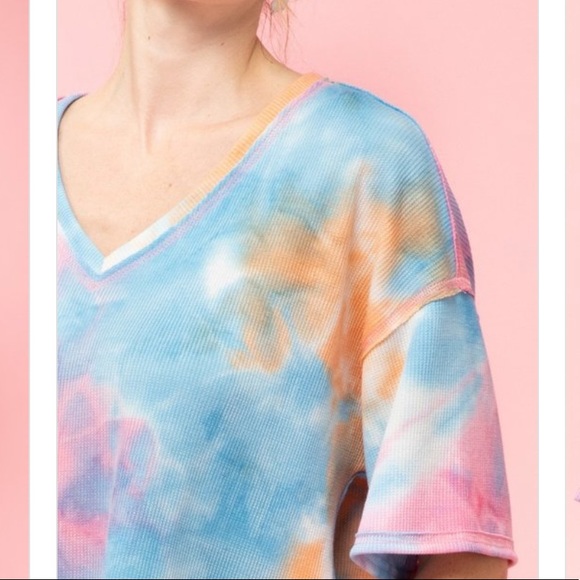 🍭TIE DYE BLUE MULTI WAFFLE KNIT TOP - Picture 6 of 8